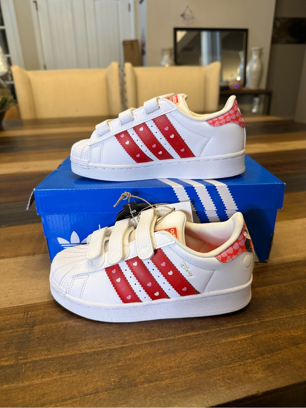 adidas Kids White Sneakers with Red Heart-Strip Accents